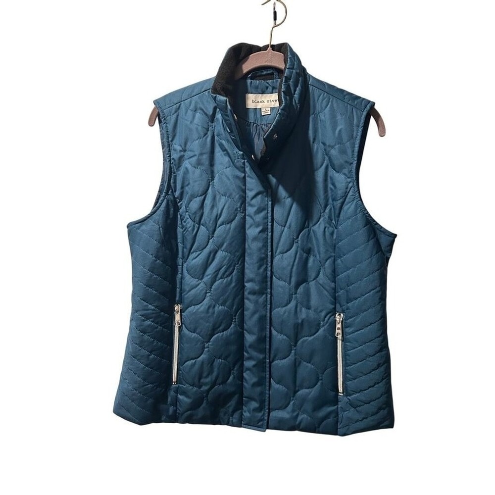 Black Rivet Quilted Puffer Vest Womens Large Teal Blue Excellent Onion Quilt